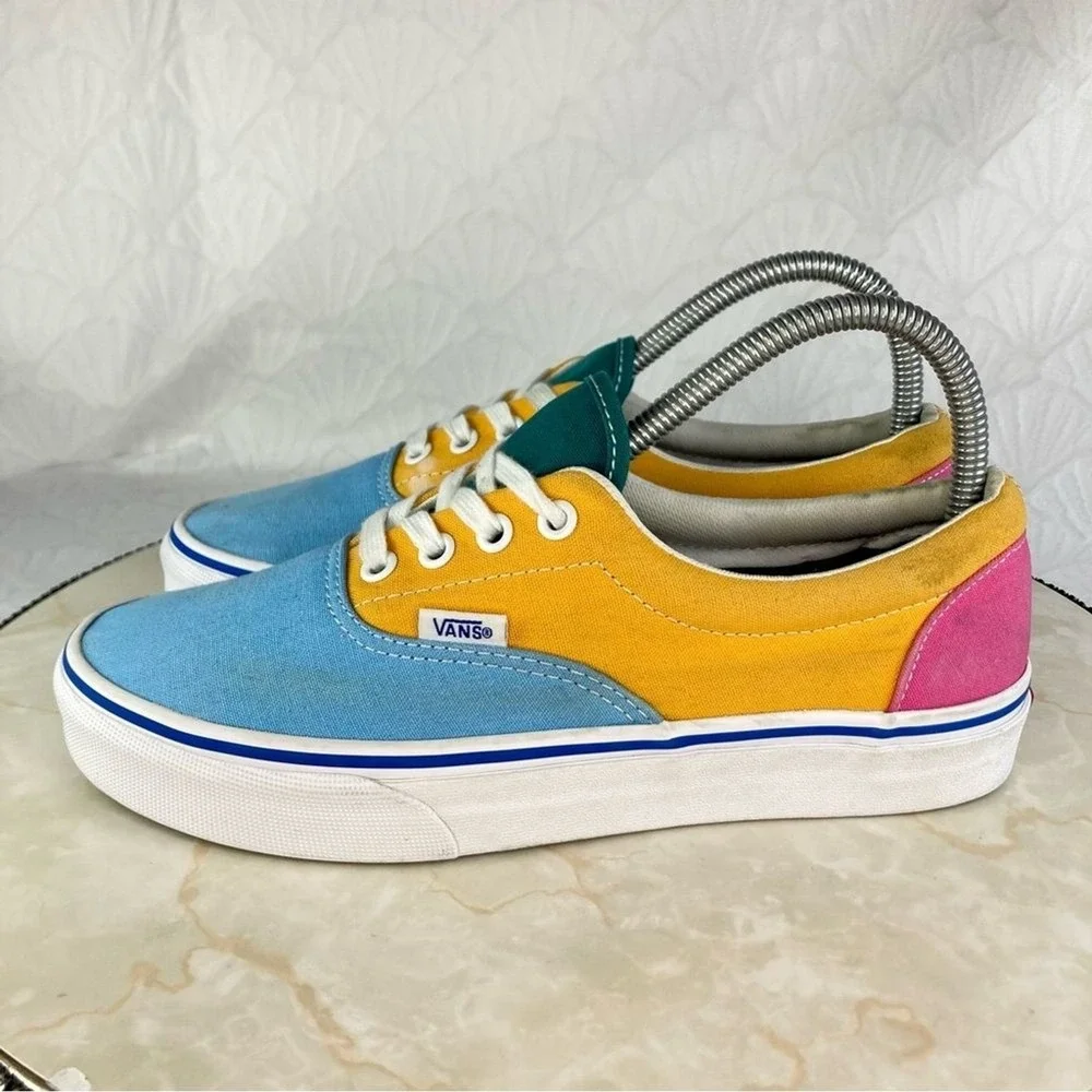 Vans Era Colorblock Canvas Skate Shoes Womens 7.5 Blue Yellow Low Top Sneakers
